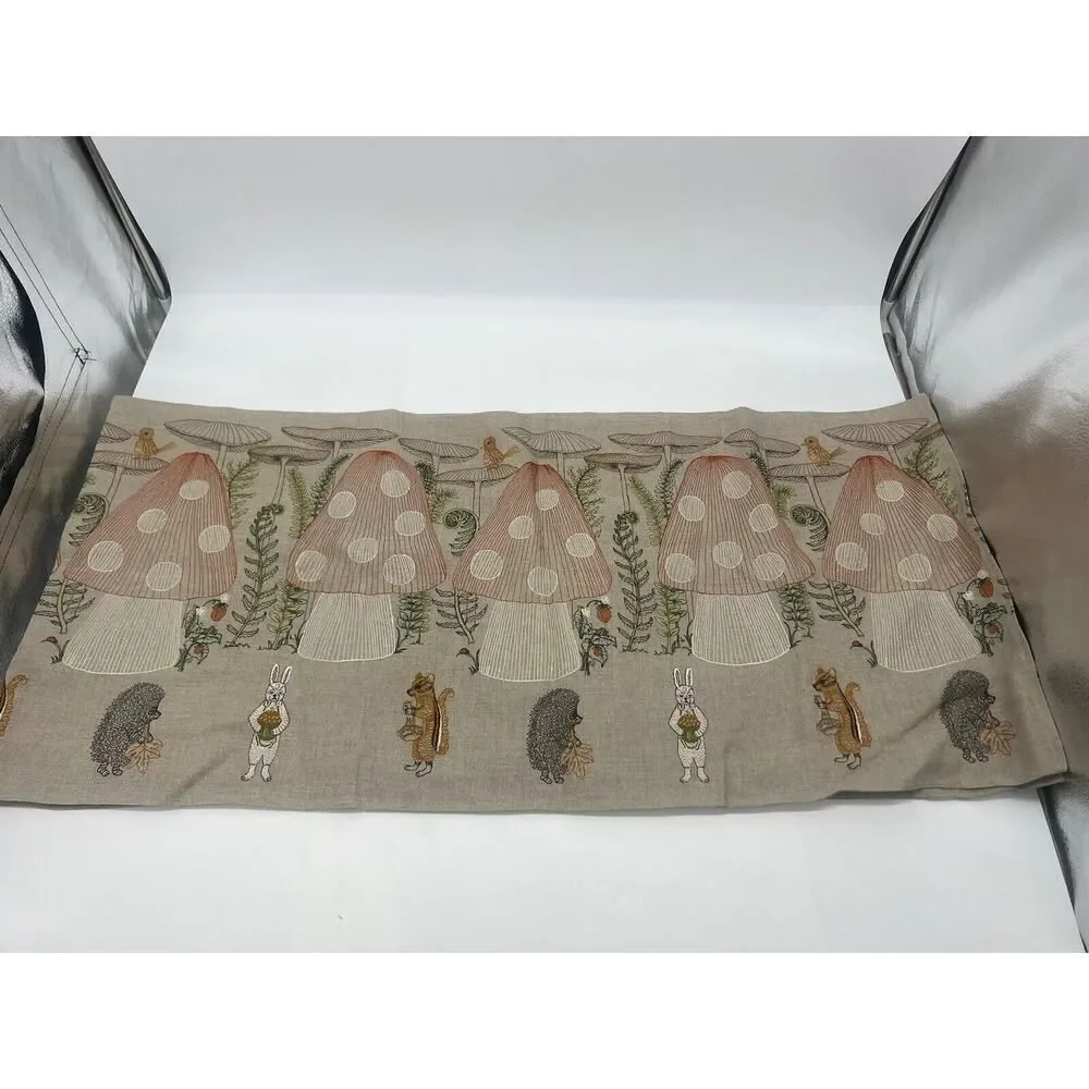New CAROL AND TUSK MUSHROOM FOREST TABLE RUNNER 76” x 18” 100% Linen